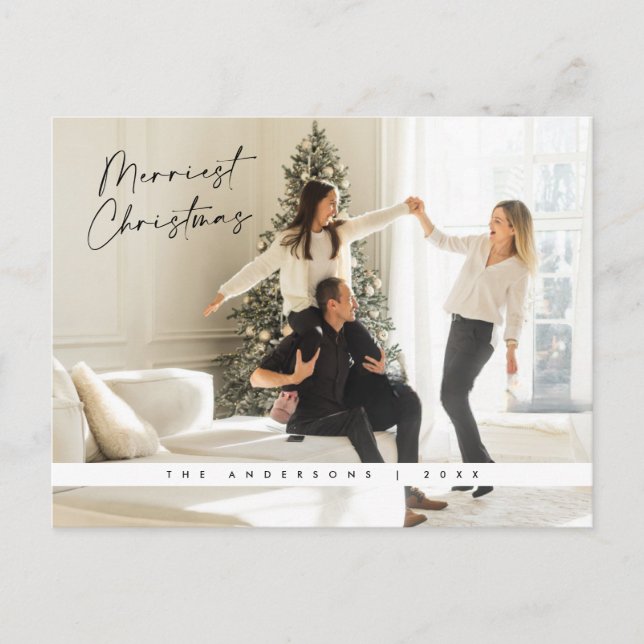 Carte de vœux de Noël contemporaine, photo de fami (Devant)