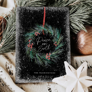 Carte de vœux de Noël Couronne de Paix enneigée