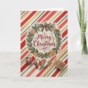 Carte de vœux de Noël Couronne rayée de bonbons