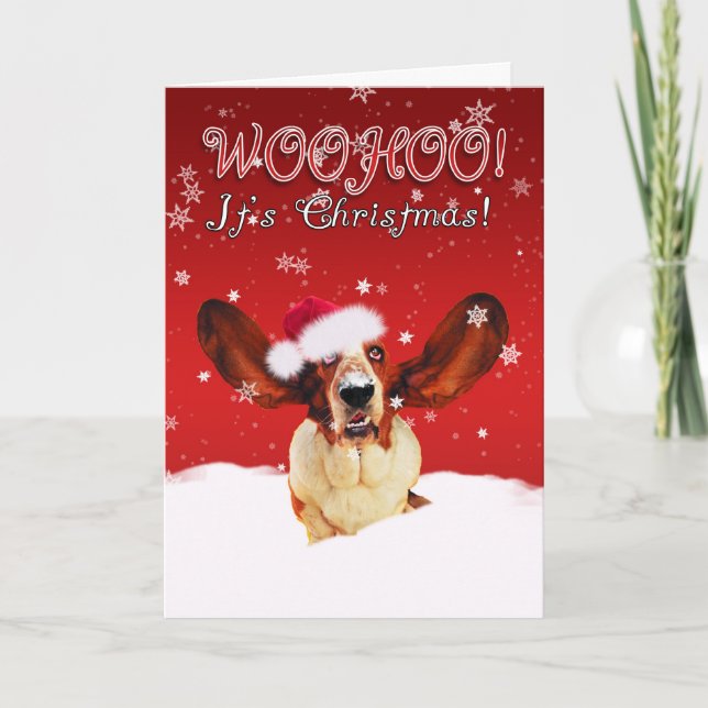 Carte de voeux de Noël de Basset Hound WhooHoo (Devant)