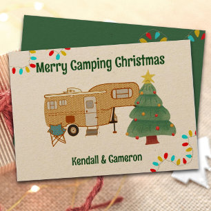 Carte de vœux de Noël de camping joyeux cinquième 