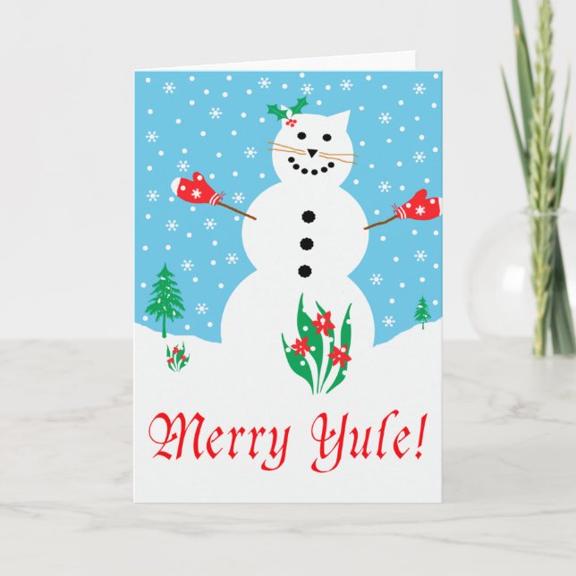 Carte de voeux de Noël "de chat de neige joyeuse" (Devant)
