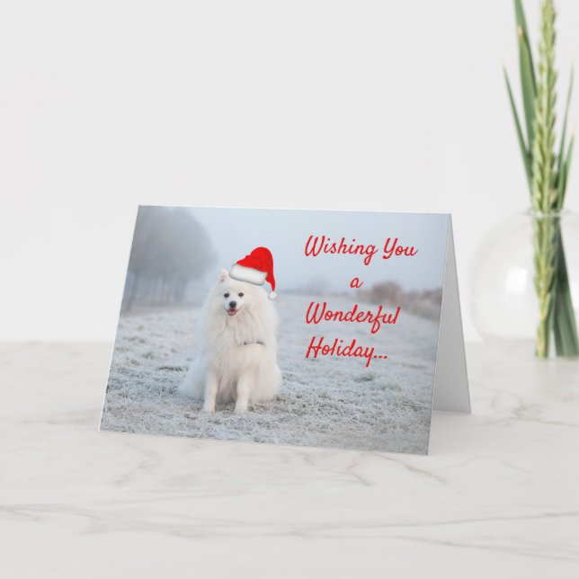 Carte de vœux de Noël de chien blanc Samoyède pour (Devant)