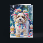 Carte de voeux de Noël de chien Lowchen<br><div class="desc">Vivez un tourbillon de vacances amusant avec ce chien de Noël de conception ludique! Plein d'énergie festive,  il capture la joie de la saison avec un thème fantasque et chaleureux,  parfait pour répandre la joie.</div>