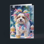 Carte de voeux de Noël de chien Lowchen<br><div class="desc">Vivez un tourbillon de vacances amusant avec ce chien de Noël de conception ludique! Plein d'énergie festive,  il capture la joie de la saison avec un thème fantasque et chaleureux,  parfait pour répandre la joie.</div>