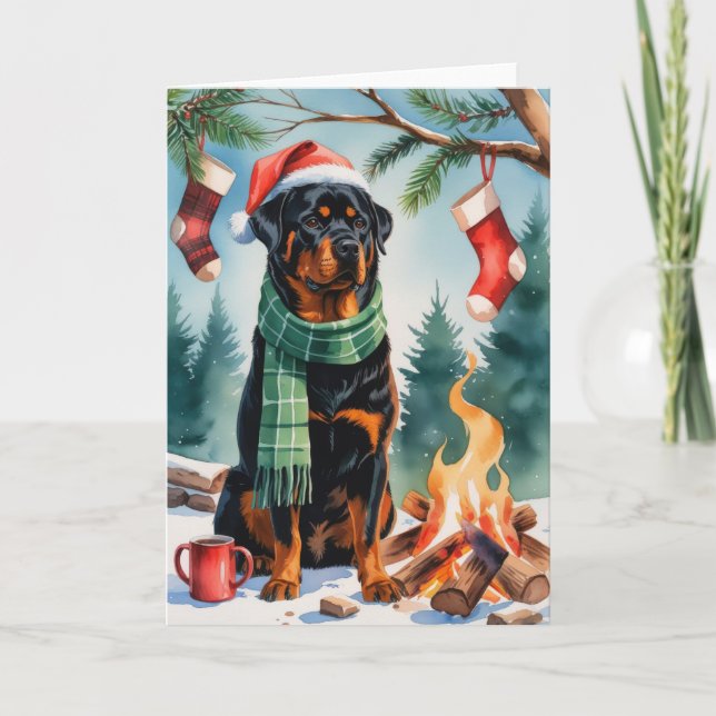 Carte de voeux de Noël de chien Rottweiler (Devant)