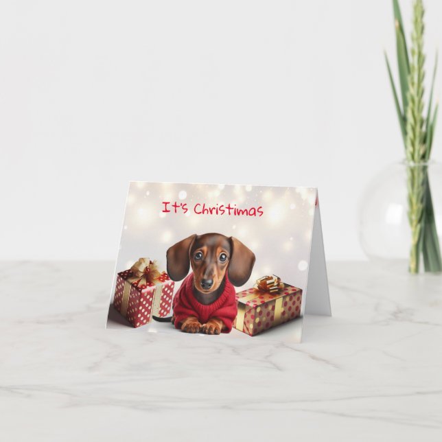 Carte de voeux de Noël de Chiot de Dachshund (Devant)