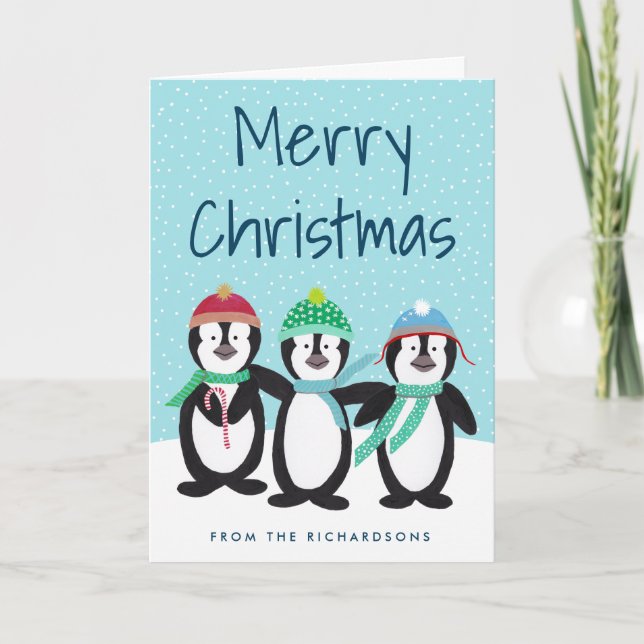 Carte de voeux de Noël de copains de pingouin (Devant)