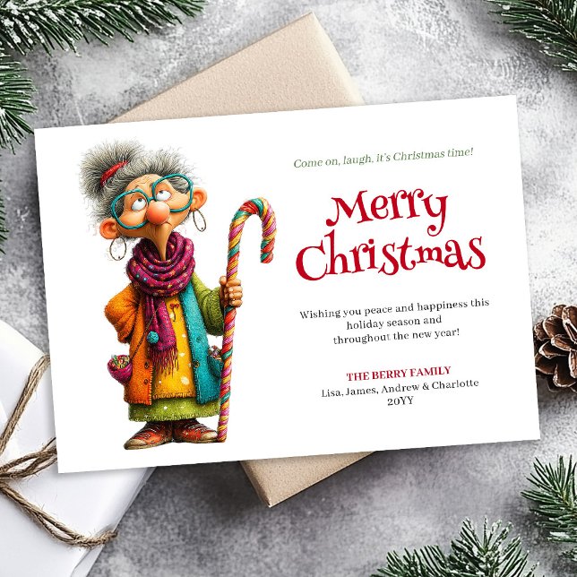 Carte de vœux de Noël de dame de bande dessinée mo (Comic Lady Christmas Greeting Editable Download)