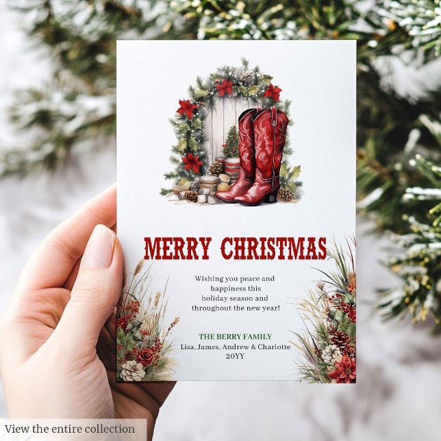 Carte de vœux de Noël de ferme rouge vert (Farmhouse Christmas greeting card red green

)