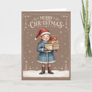 Carte de vœux de Noël de fille lutin joyeux