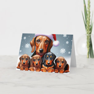 Carte de voeux de Noël de la famille Dachshund