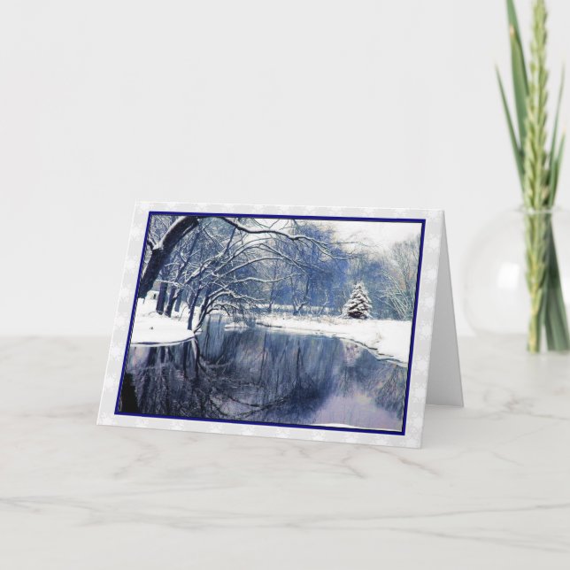 Carte de voeux de Noël de la scène d'hiver bleue (Devant)