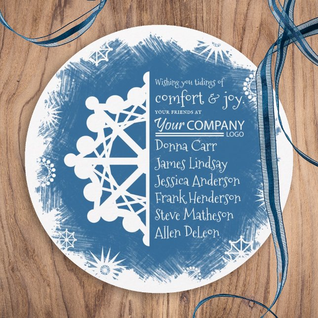 Carte de vœux de Noël de la société Flocon de neig (winter blue company holiday card, blue business logo christmas greeting card blue white snowflake)