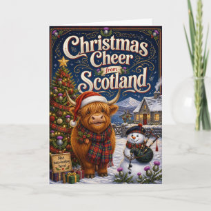 Carte de vœux de Noël de la vache des Highlands d'