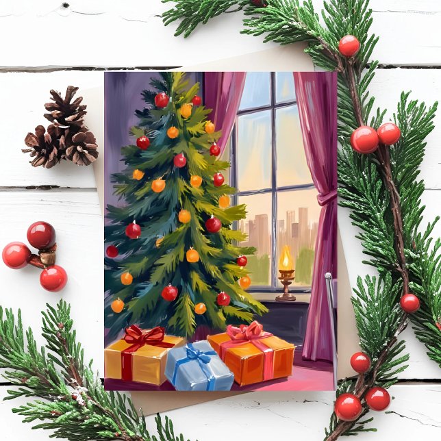 Carte de vœux de Noël de l'arbre de Noël peint (Créateur téléchargé)