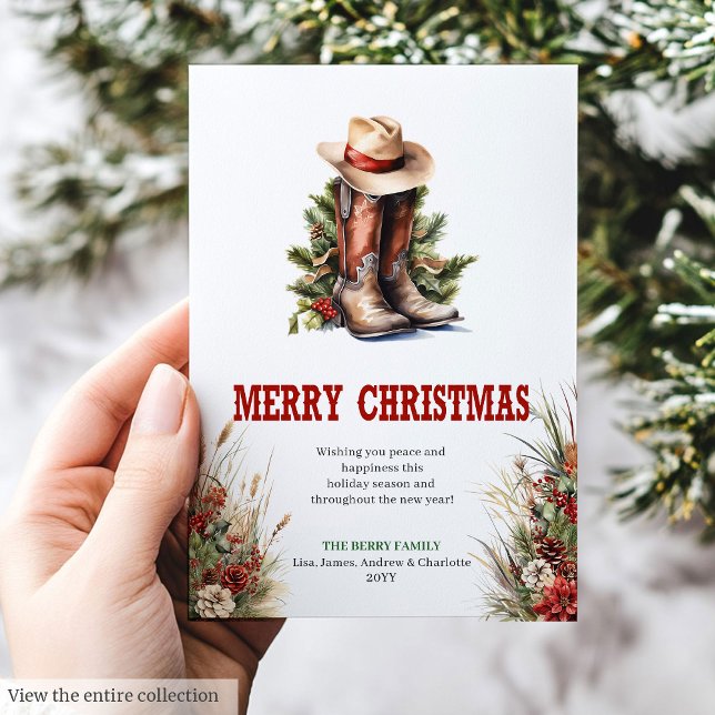 Carte de vœux de Noël de l'Ouest américain avec ép (Old West Christmas greeting card with spurs & hat

)