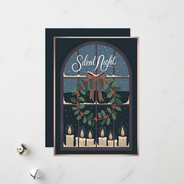 Carte de vœux de Noël de nuit silencieuse (Devant/Arrière en situation)
