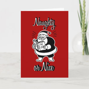Carte de voeux de Noël de père Noël List Naughty o