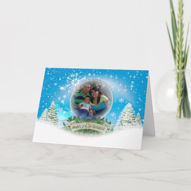 Carte de voeux de Noël de photo de globe de neige (Devant)