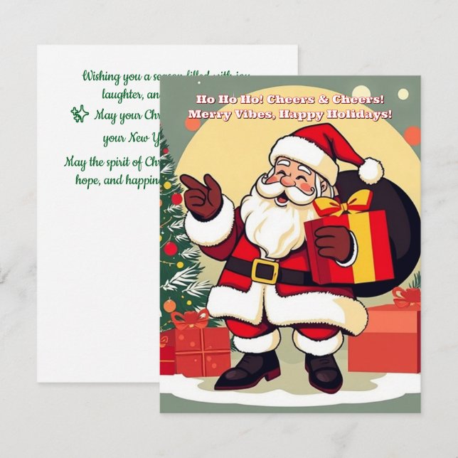 Carte de vœux de Noël de Santa aux vibrations joye (Devant / Derrière)