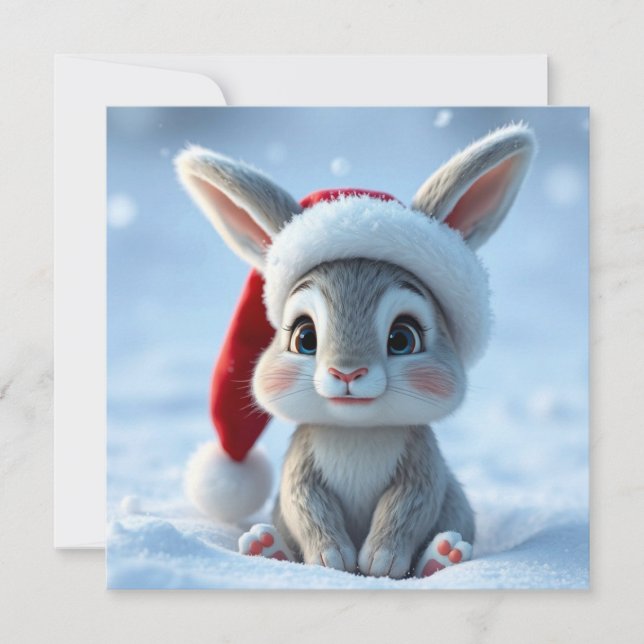 Carte de voeux de Noël de Santa Hat Bunny (Devant)