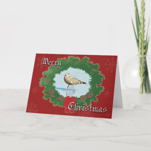 Carte de voeux de Noël de Seagull et Wreath (Devant)