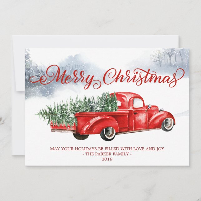 Carte de vœux de Noël de vacances de camion rouge  (Devant)