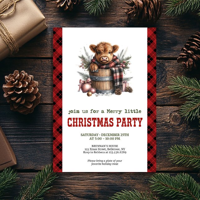 Carte de vœux de Noël de vache des Highlands modif (Editable highland cow Christmas celebration card)