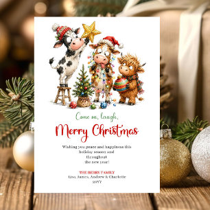 Carte de vœux de Noël de vaches fantaisistes joyeu