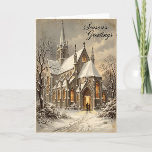 Carte de vœux de Noël d'église enneigée