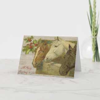Carte de voeux de Noël des Chevaux vintages
