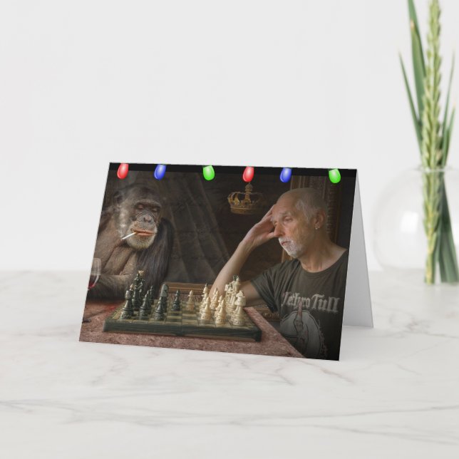 CARTE DE VOEUX DE NOËL DRÔLE DE CHIMPANZÉE AUX ÉCH (Devant)