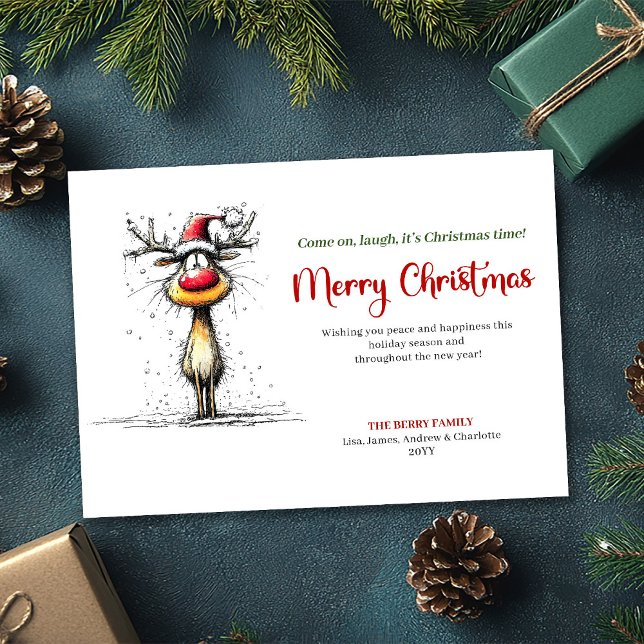 Carte de vœux de Noël drôle de renne tendance (Trendy Funny Reindeer Christmas Greeting Card)