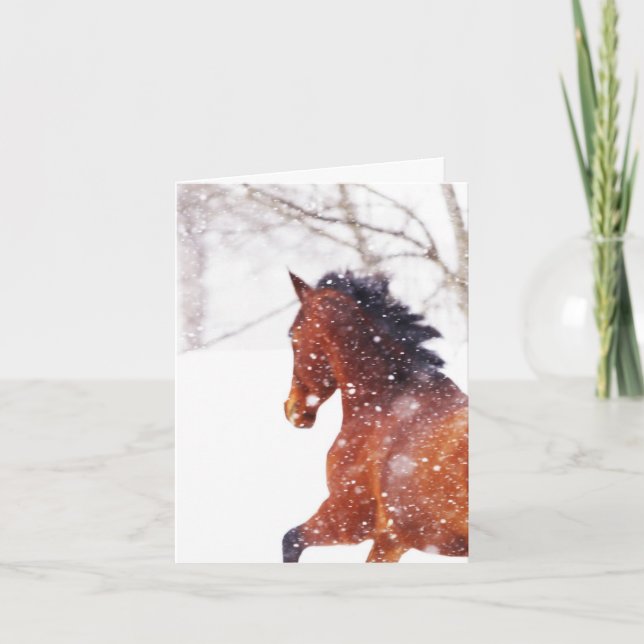 Carte de voeux de Noël du Cheval Blizzard d'hiver (Devant)
