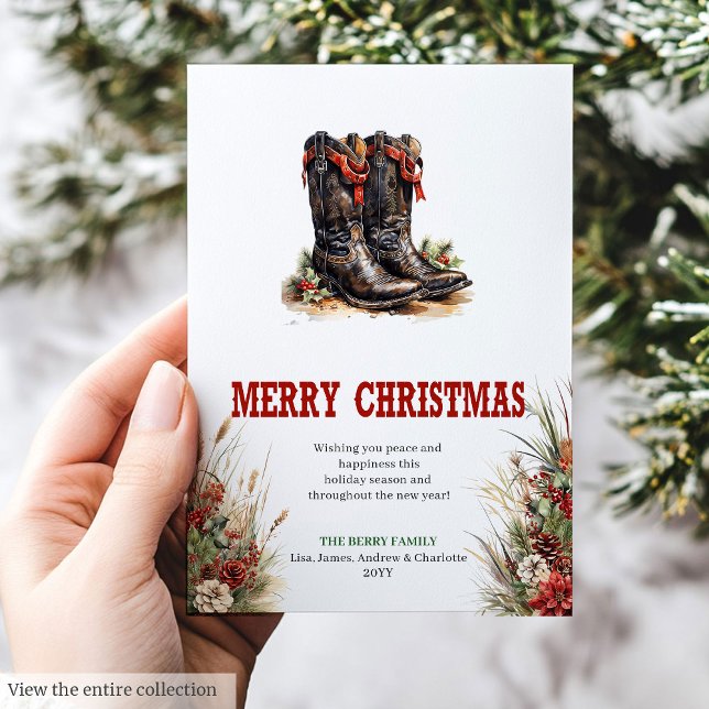 Carte de vœux de Noël du Far West avec éperons et  (Old West Christmas greeting card with spurs & hat

)
