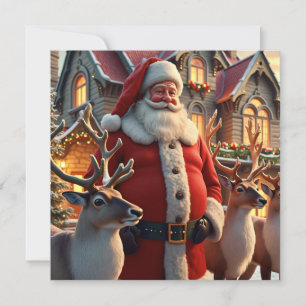 Carte de vœux de Noël du Père Noël et des rennes