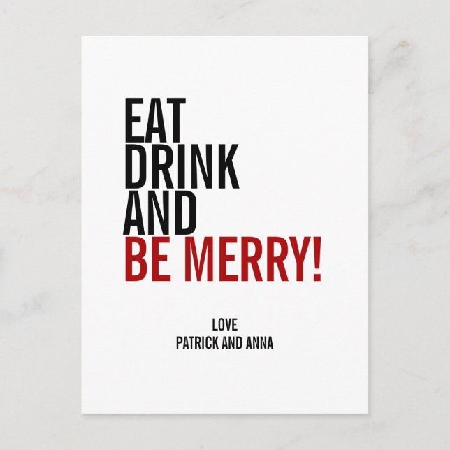 Carte de vœux de Noël Eat Drink & Be Merry (Devant)