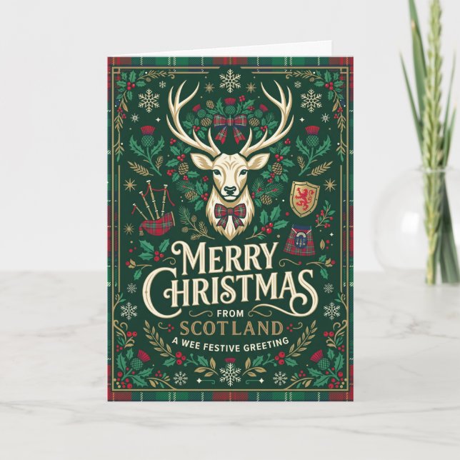 Carte de vœux de Noël écossais joyeuse scène des H (Devant)