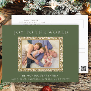 Carte de vœux de Noël Elegant Green Gold Joy avec 