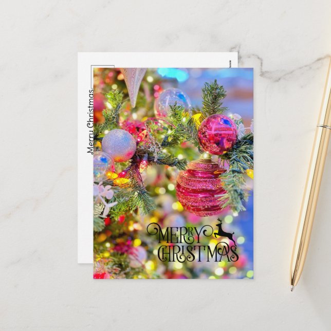 Carte de vœux de Noël élégante avec arbre décoré (Devant/Arrière en situation)