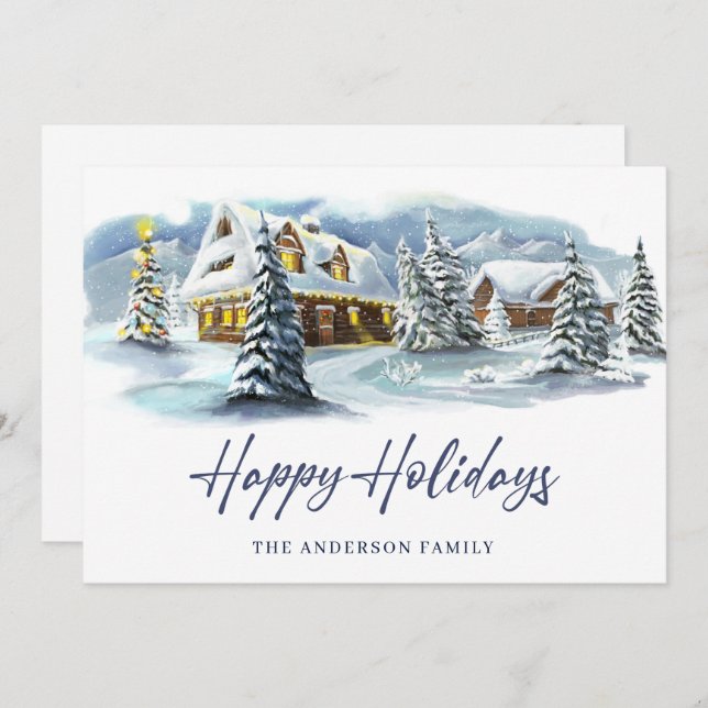 Carte de vœux de Noël Élégante Campagne d'Hiver (Devant / Derrière)