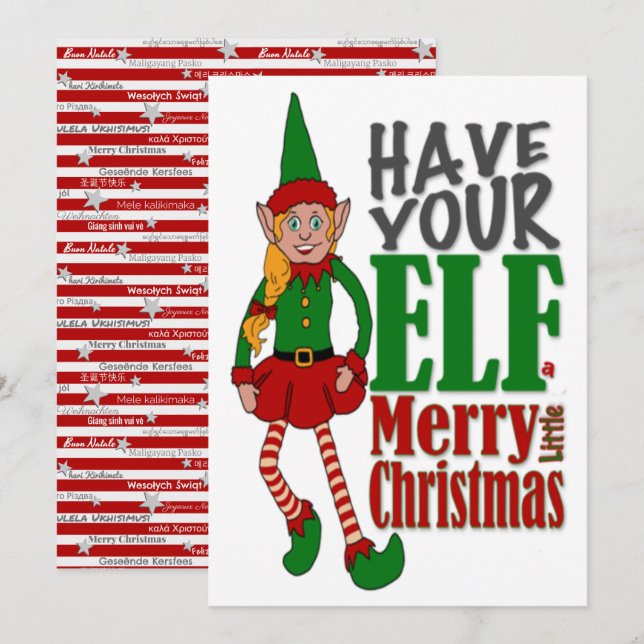 Carte de voeux de Noël Elf Girl (Devant / Derrière)