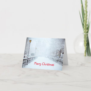 Carte de vœux de Noël enneigée de ville