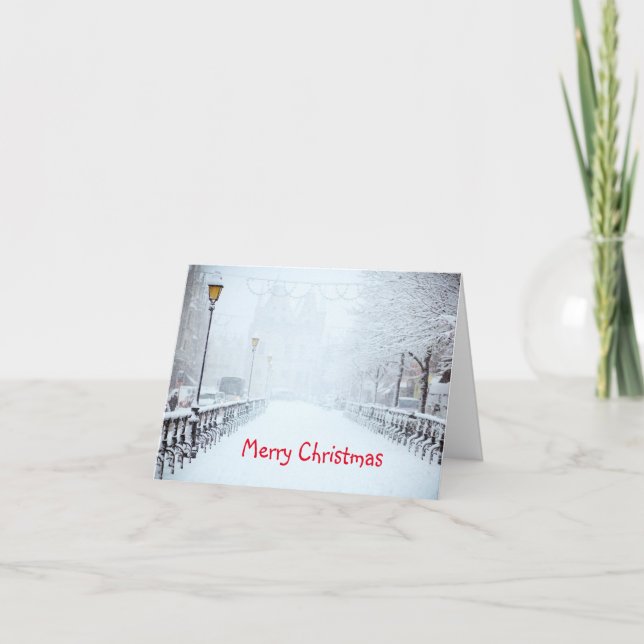 Carte de vœux de Noël enneigée de ville (Devant)