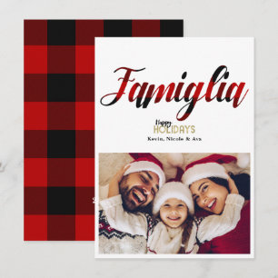 Carte de vœux de Noël Famille à carreaux rouges
