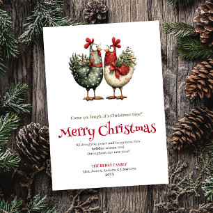 Carte de vœux de Noël fantaisiste avec des poulets