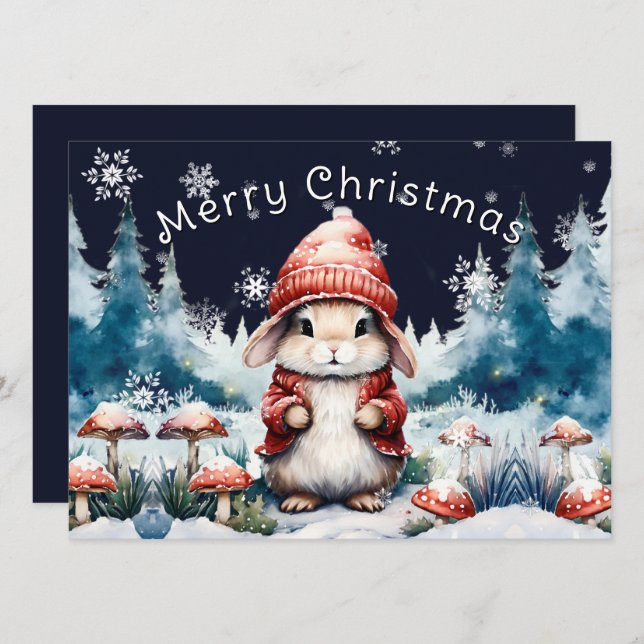 Carte de vœux de Noël fantaisiste avec un lapin po (Devant / Derrière)