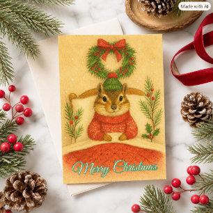 Carte de vœux de Noël fantaisiste avec un tamia