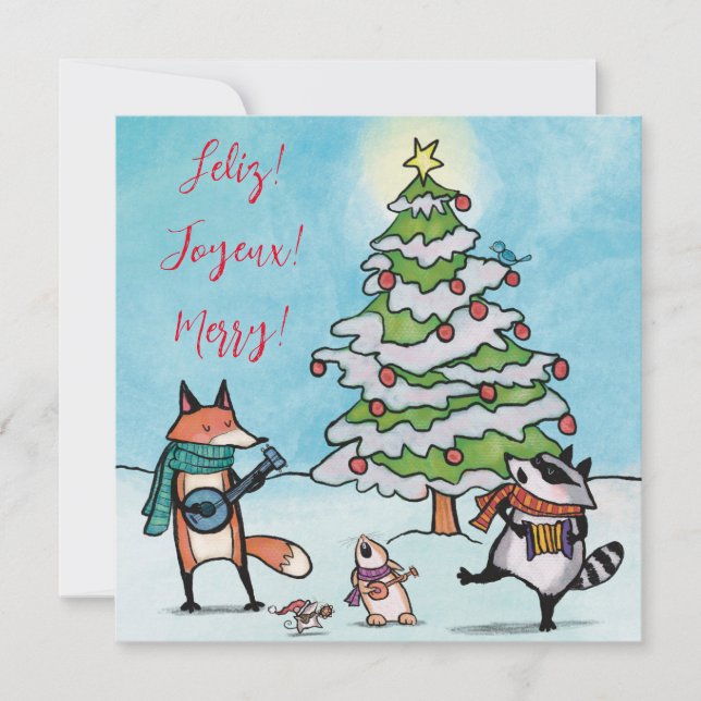 Carte de vœux de Noël fantaisiste de la forêt (Devant)